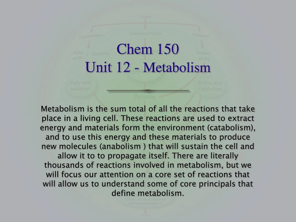 chem 150 unit 12 metabolism