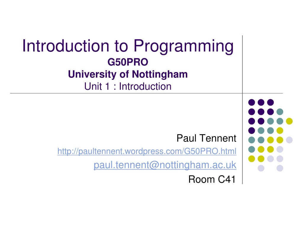 introduction to programming g50pro university of nottingham unit 1 introduction