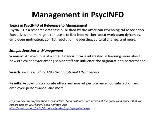 Management in PsycINFO