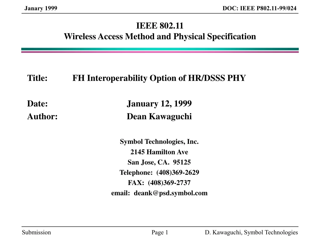 ieee 802 11 wireless access method and physical specification