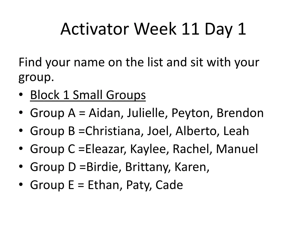 activator week 11 day 1