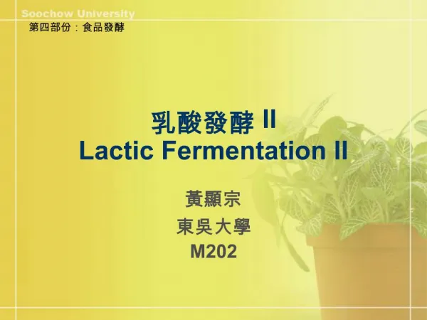 II Lactic Fermentation II