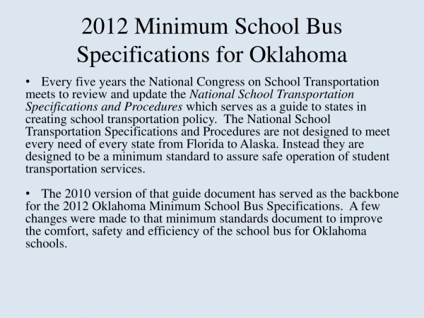 2012 Minimum School Bus Specifications for Oklahoma