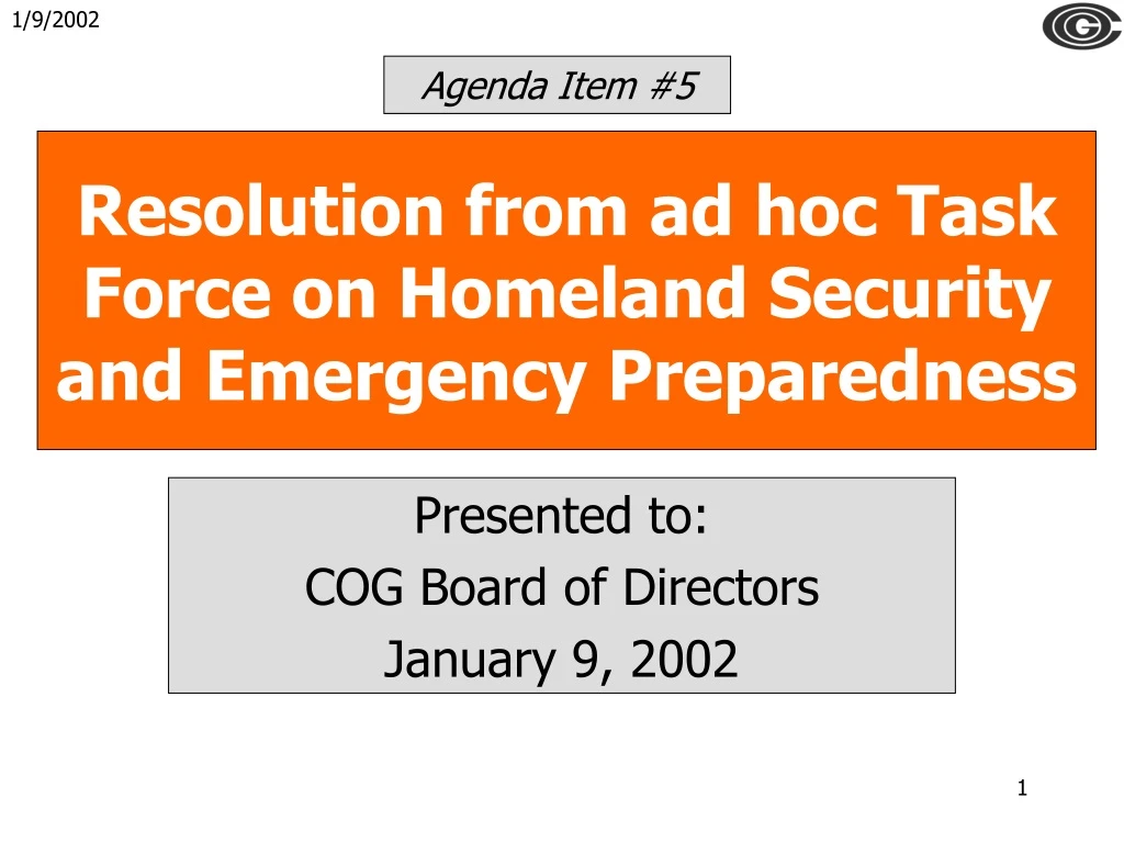 resolution from ad hoc task force on homeland security and emergency preparedness