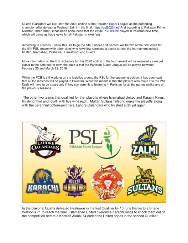 quetta gladiators will kick start the 2020