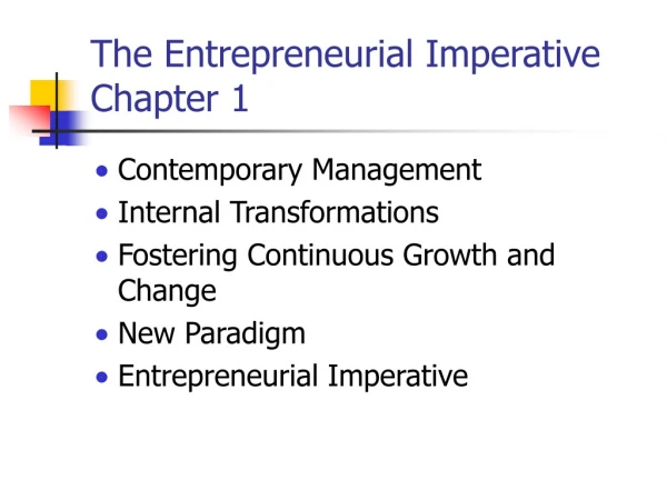 The Entrepreneurial Imperative Chapter 1
