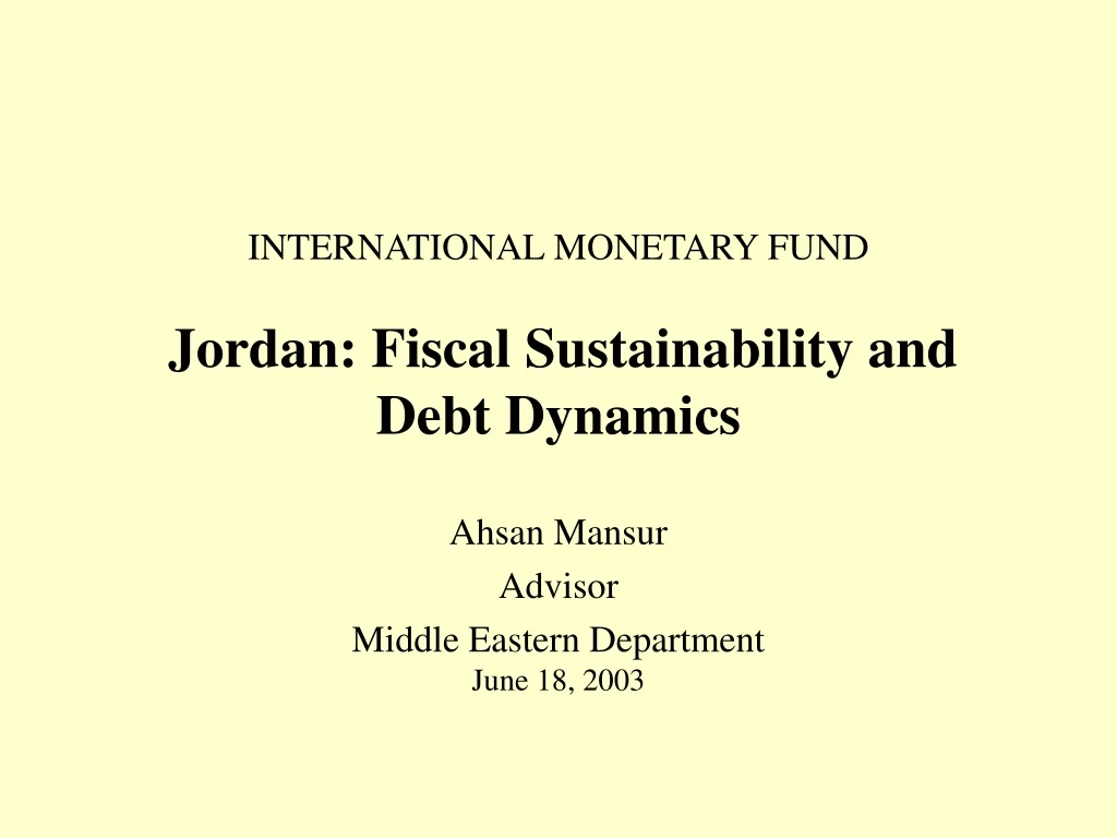 international monetary fund jordan fiscal sustainability and debt dynamics