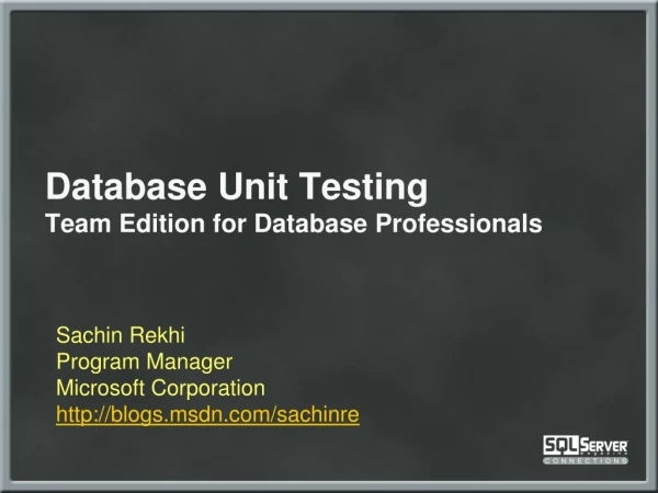 Database Unit Testing Team Edition for Database Professionals