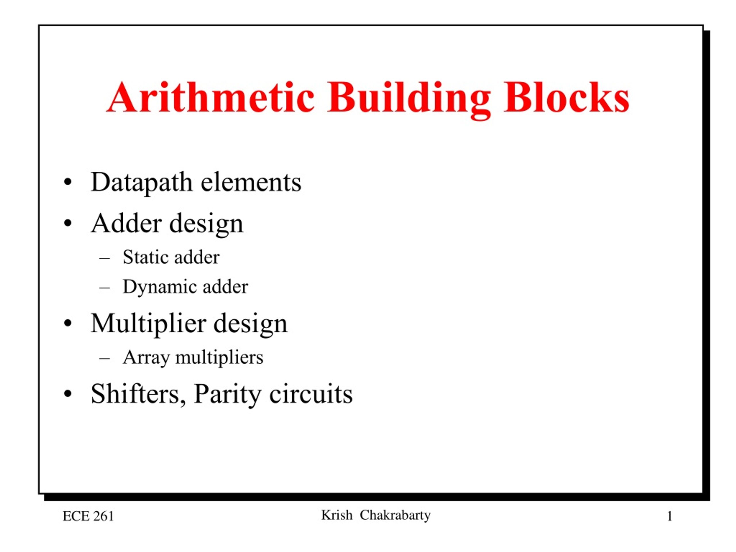 PPT - Exploring Digital Arithmetic Building Blocks PowerPoint ...