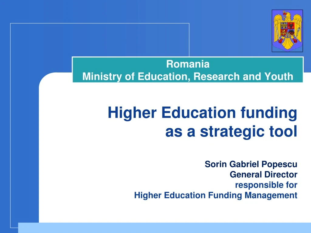 rom a nia minist ry of education research and youth