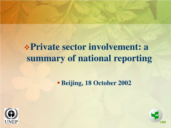 Private sector involvement: a summary of national reporting Beijing, 18 October 2002