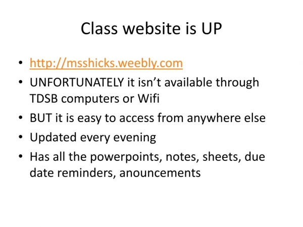 Class website is UP