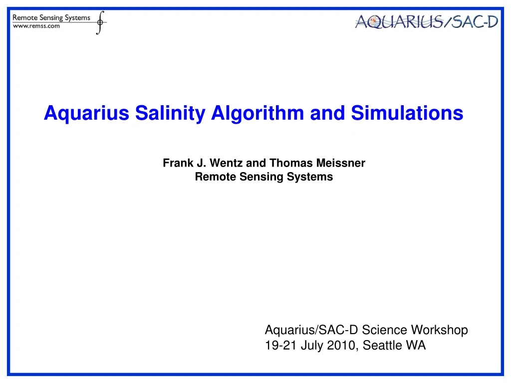 aquarius salinity algorithm and simulations