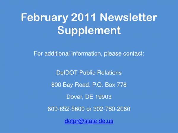 February 2011 Newsletter Supplement