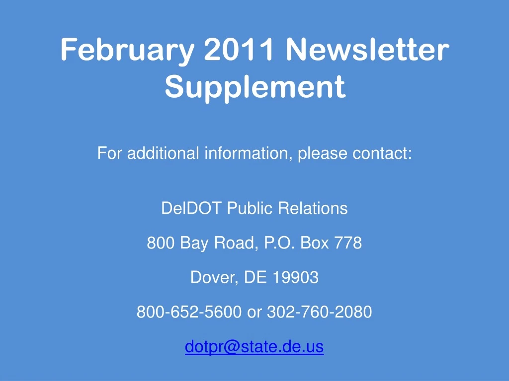 february 2011 newsletter supplement