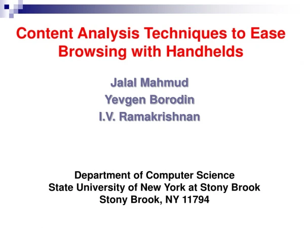 Content Analysis Techniques to Ease Browsing with Handhelds