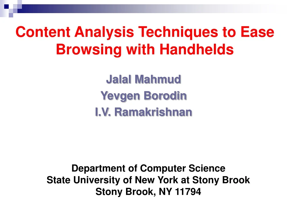 content analysis techniques to ease browsing with