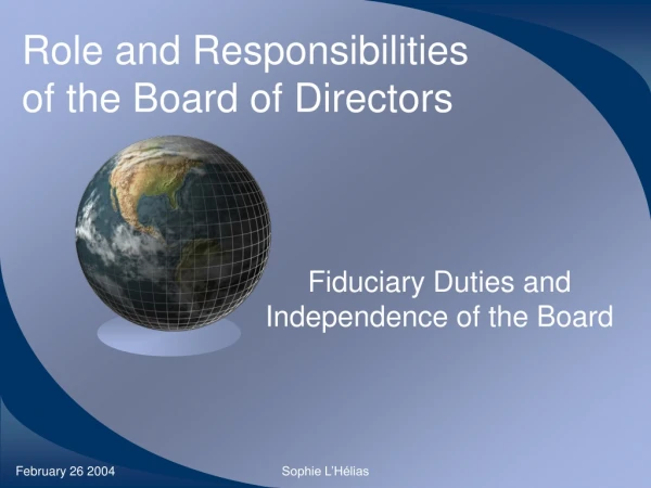 Role and Responsibilities of the Board of Directors