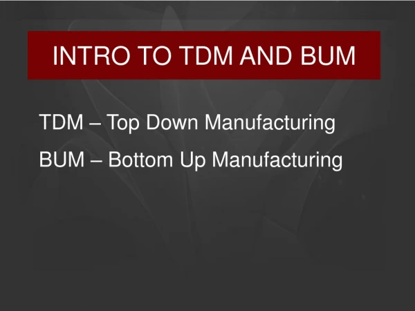 INTRO TO TDM AND BUM