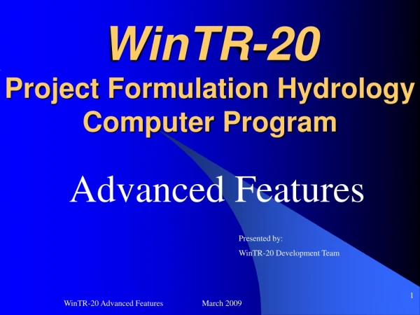 WinTR-20 Project Formulation Hydrology Computer Program