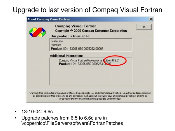 Upgrade to last version of Compaq Visual Fortran