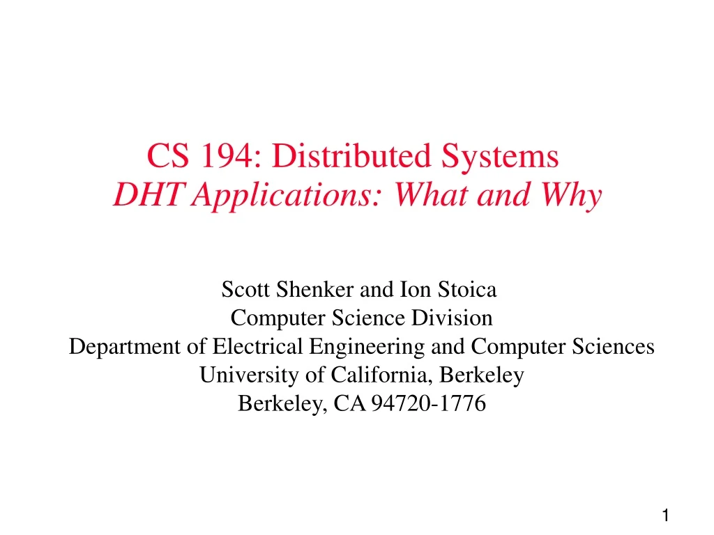 cs 194 distributed systems dht applications what and why