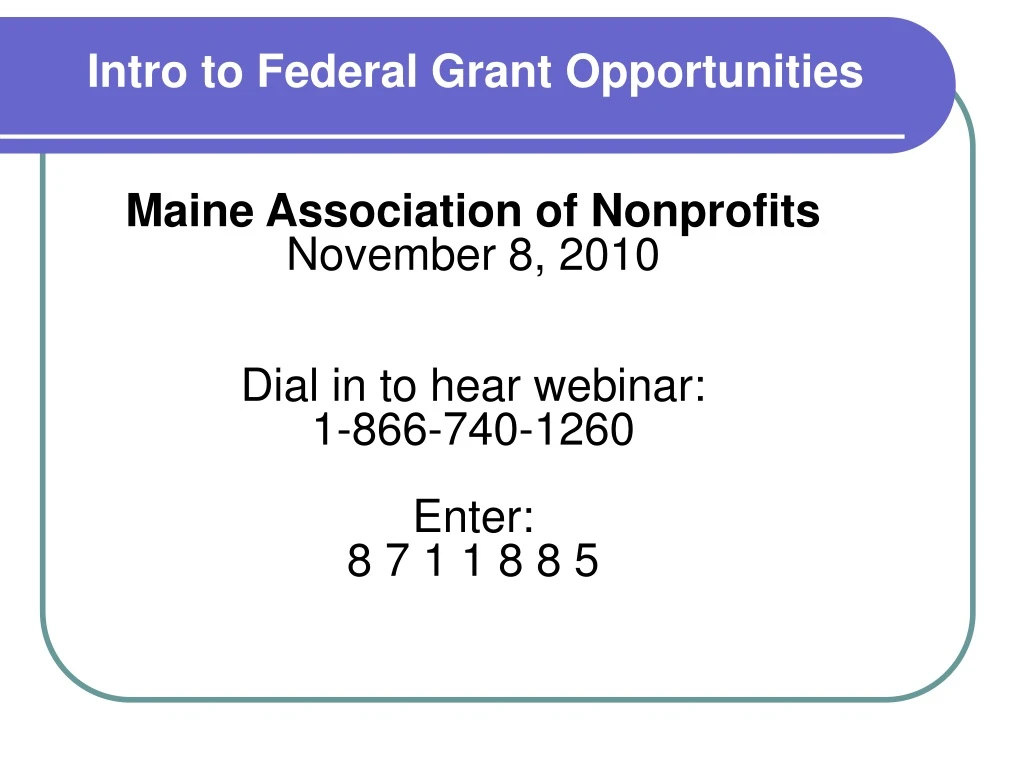 intro to federal grant opportunities