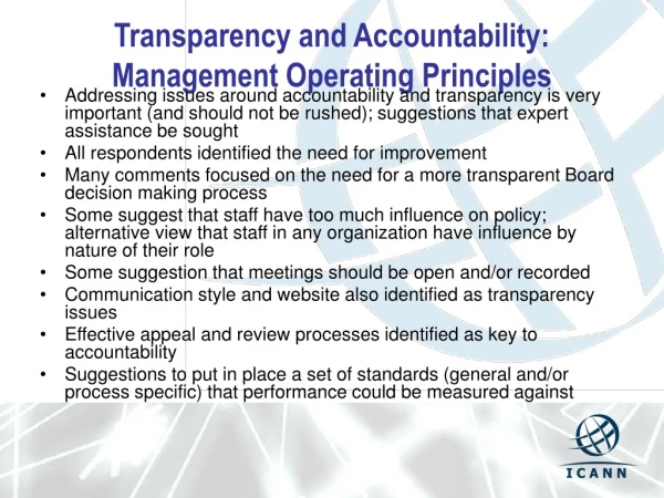 Transparency and Accountability: Management Operating Principles