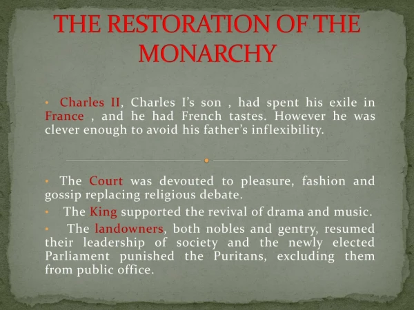 THE RESTORATION OF THE MONARCHY