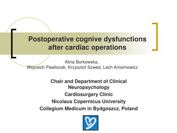 Postoperative cognive dysfunctions after cardiac operations