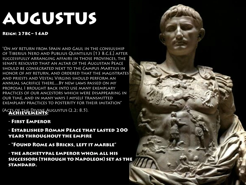 augustus reign 27bc 14ad on my return from spain