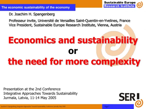 Economics and sustainability or  the need for more complexity