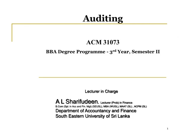 Auditing ACM 31073  BBA Degree Programme - 3 rd  Year, Semester II