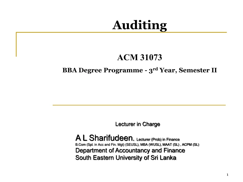 auditing acm 31073 bba degree programme 3 rd year