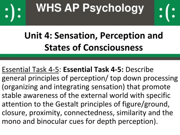 Unit 4: Sensation, Perception and States of Consciousness