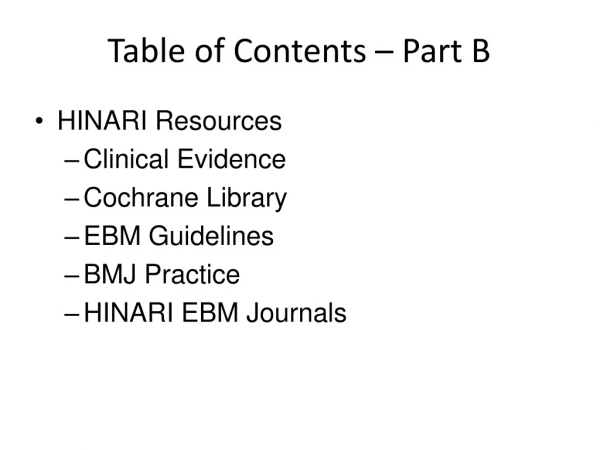 Table of Contents – Part B