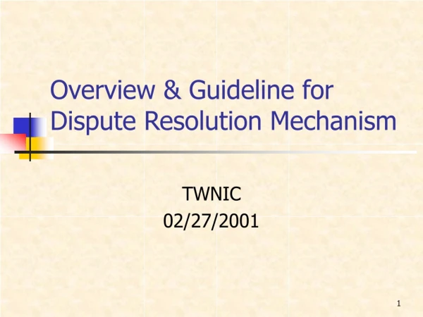 Overview &amp; Guideline for  Dispute Resolution Mechanism