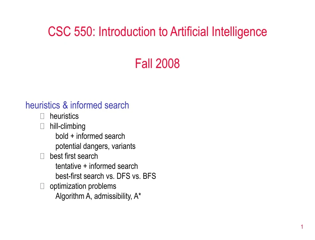 csc 550 introduction to artificial intelligence