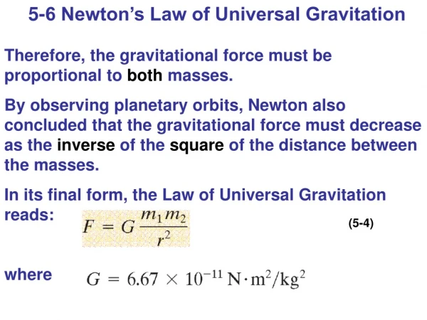 5-6 Newton’s Law of Universal Gravitation