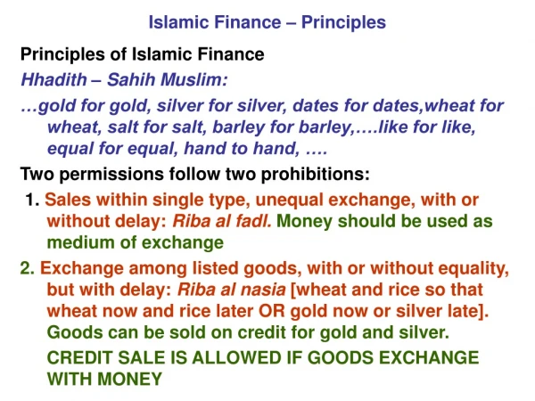 Islamic Finance – Principles