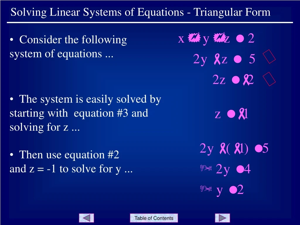 solving linear systems of equations triangular