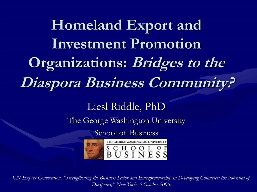 homeland export and investment promotion organizations bridges to the diaspora business community