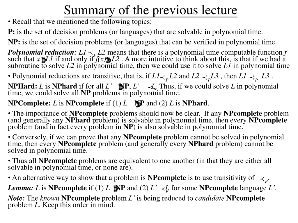 summary of the previous lecture