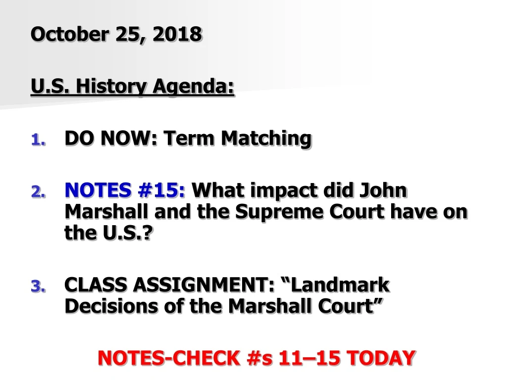 october 25 2018 u s history agenda do now term