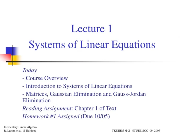 Lecture 1 Systems of Linear Equations