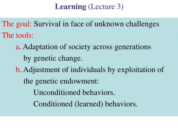 Learning  (Lecture 3)