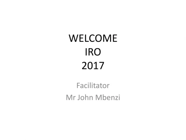 WELCOME  IRO 2017