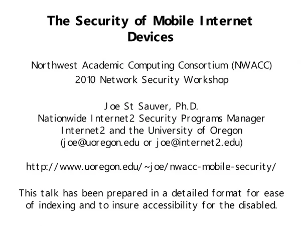 The Security of Mobile Internet Devices