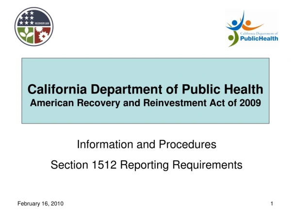 California Department of Public Health American Recovery and Reinvestment Act of 2009