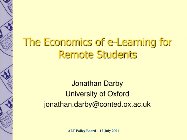 Jonathan Darby University of Oxford jonathan.darby@conted.ox.ac.uk